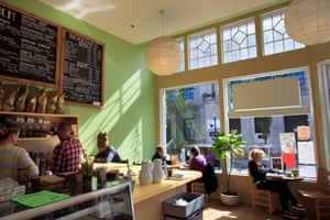 The Green Bean cafe in downtown New Bedford, busy during lunch.