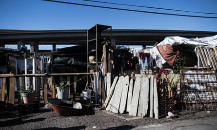 Mavin Carter-Griffin’s home in an encampment in West Oakland, California.