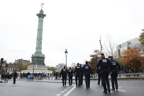 French riot police officers patrol Place de la Bastille on Saturday, October 24, 2026