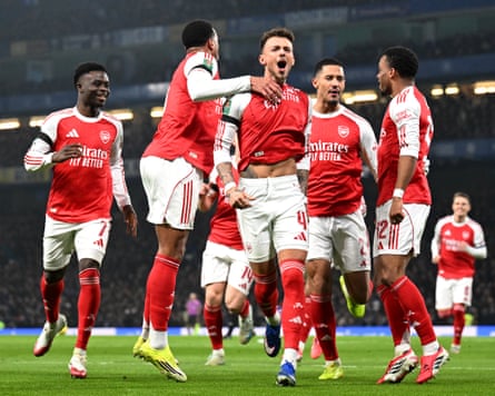 Ben White celebrates after opening the scoring from a corner.