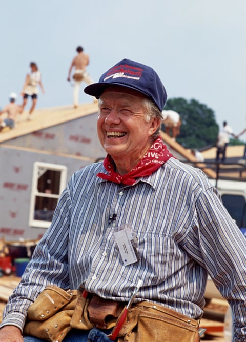 Jimmy Carter at a construction site for Habitat for Humanity.