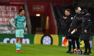 Jürgen Klopp expresses his dismay to Trent Alexander-Arnold during a particularly ineffectual display from the right-back against Southampton.