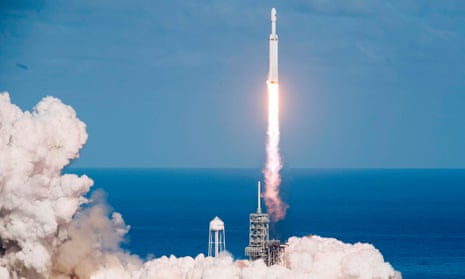 The SpaceX Falcon Heavy takes off the Kennedy Space Center in Florida, on February 6, 2018.
