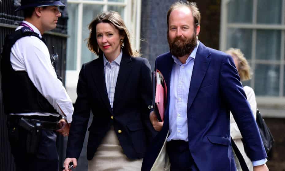 Powers behind the May throne: Fiona Hill and Nick Timothy arrive for work at Downing Street.