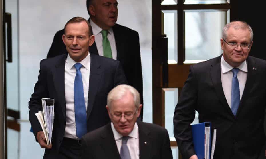 Tony Abbott and his team arrive for question time on Tuesday