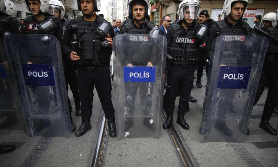 Police officers near central Istanbul’s Taksim Square