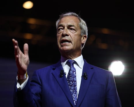 Nigel Farage speaks on stage at the Cpac conference.