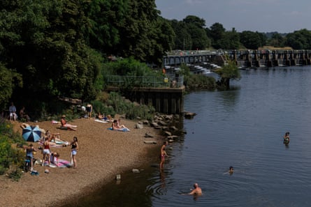 Swimmers at Teddington Lock on the River Thames, 9 July 2026.