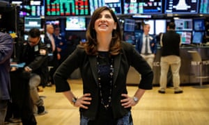 Stacey Cunningham, standing in the Stock Exchange on 22 May, joined the NYSE as a summer intern 24 years ago. 