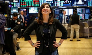 Stacey Cunningham, standing in the Stock Exchange on 22 May, joined the NYSE as a summer intern 24 years ago.