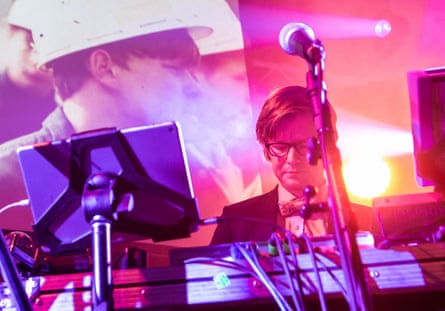 Public Service Broadcasting frontman J Willgoose Esq during the 8 June gig at the Ebbw Vale Institute