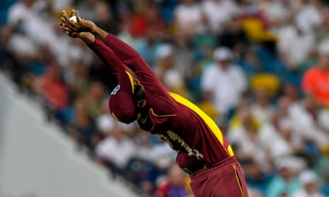 Akeal Hosein of West Indies takes the catch to dismiss Liam Livingstone.