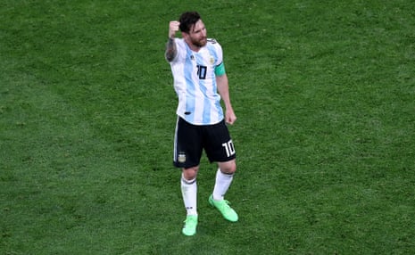 Lionel Messi celebrates Argentina’s 2-1victory.