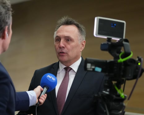 Norway’s defence minister Tore Sandvik speaking with the media earlier this week.