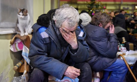 Citizens at a shelter in Bakhmut, Donetsk region