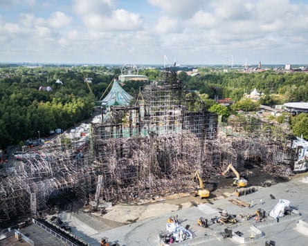 The main stage of the Tomorrowland festival after Wednesday’s fire.
