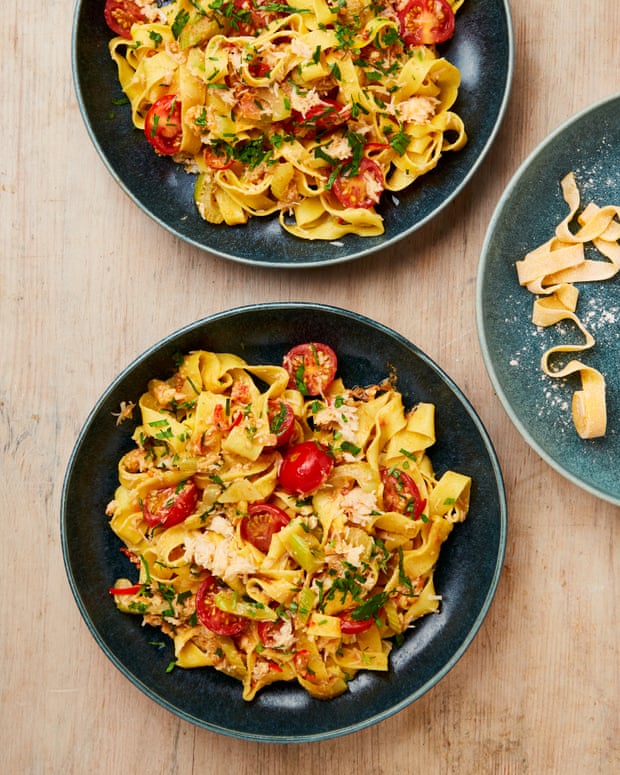 Yotam Ottolenghi’s crab saffron and tomato linguine