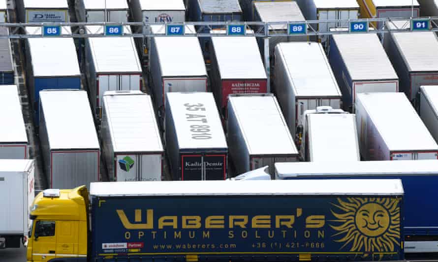 Cargo trucks in Dover are seen on their way to the EU.