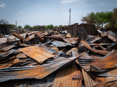 The destroyed market, reduced to piles of corrugated metal sheets, in Lankien, Jonglei state, South Sudan, 23 April 2026