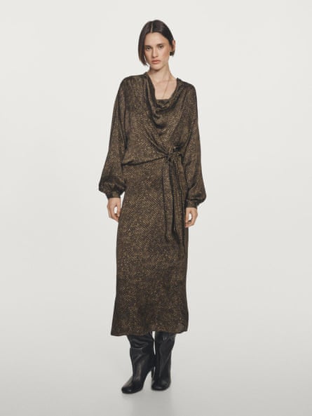 Massimo Dutti Long flowing printed dress with knot detail