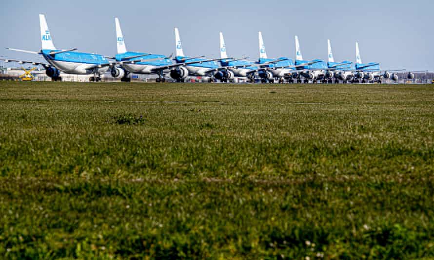 KLM planes grounded at Schiphol airport in Amsterdam, March 2022.