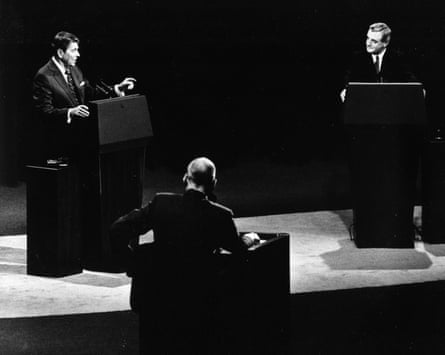Ronald Reagan and Walter Mondale debate in Kansas City, Missouri, in 1984.