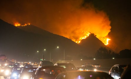 Fire burns near Getty Center in Los Angeles on 28 October 2019.