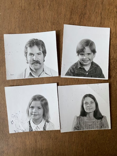 Sarah Green (bottom left) and her brother Josh (top right) with her parents Deborah and Jim Green, before they formed the cult. They are four black and white passport-style photographs