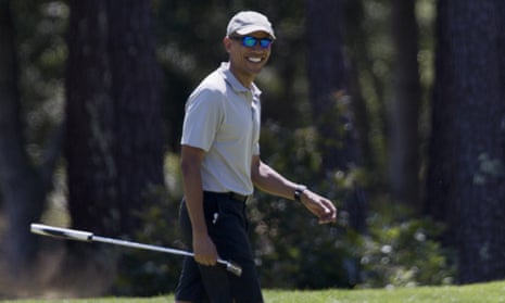 Barack ObamaPresident Barack Obama smiles after putting on the first green during a round of golf at Farm Neck Golf Course in Oak Bluffs, Mass., on Martha’s Vineyard, Sunday, Aug. 7, 2016. The president and his family are vacationing in the Massachusetts island of Martha’s Vineyard. (AP Photo/Manuel Balce Ceneta)