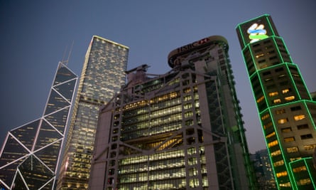 Left to right: the Bank of China Tower, the Cheung Kong Center, HSBC HQ and the Standard Chartered Bank building.