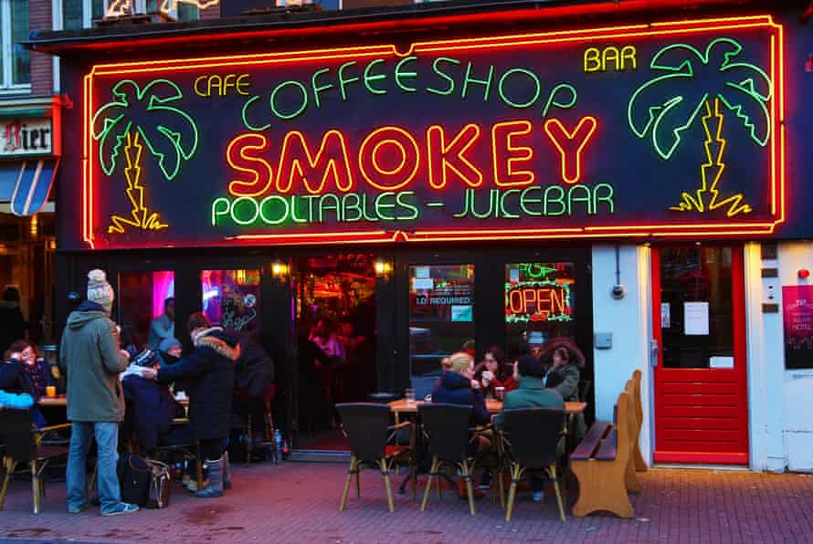 Smokey coffee shop in Rembrandtplein, Amsterdam, where marijuana consumption is legal.