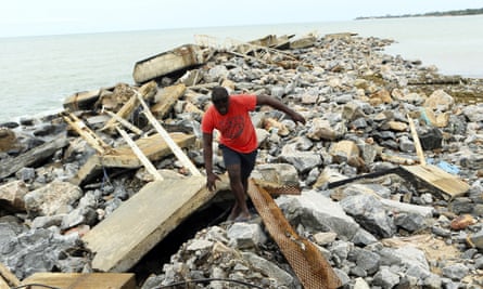 A destroyed docking bay on the coast at Pemba, Mozambique, after Cyclone Kenneth had followed Cyclone Idai in March 2019.