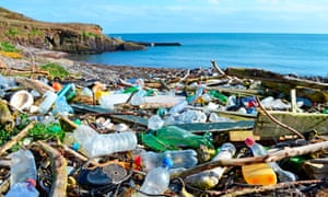 Plastic bottles and other rubbish washed up on a beach in Ireland.