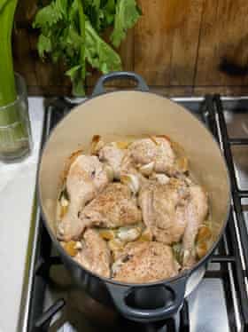 James Beard's chicken with 40 cloves of garlic.
