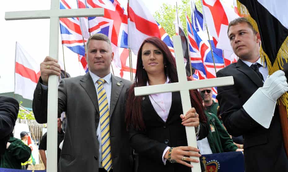 Paul Golding and Jayda Fransen at a Britain First march in Bury Park, Luton 