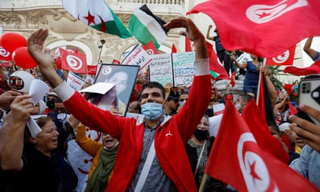 Supporters of Tunisian president, Kais Saied, rally in Tunis his seizure of power and suspension of parliament.
