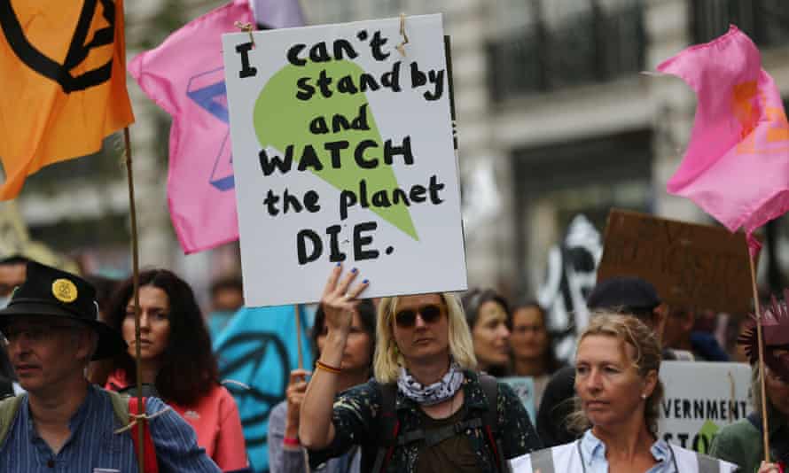 The climate crisis group Extinction Rebellion march through central London, 4 Sep 2021.