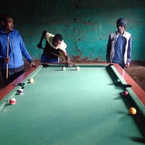 Athletes playing pool in Debre Tabor, Gondar