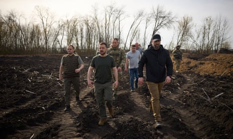 President Volodymyr Zelenskiy visiting the construction site of a defence line in Kharkiv region, amid the Russian invasion of Ukraine.