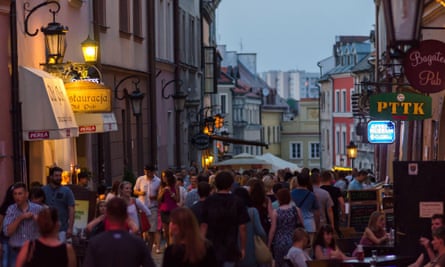 Grodzka street at dusk.