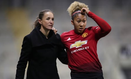 Casey Stoney with Lauren James at Manchester United in 2019.