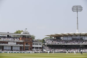 Joe Root plays a shot off Mohammad Abbas under the hazy skies above Lord’s.