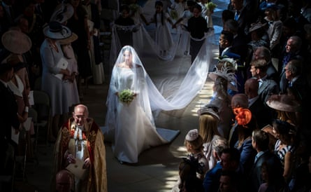 Meghan Markle walks down the aisle in St George’s chapel at Windsor castle at her wedding to England’s Prince Harry. The wedding was held on 19 May 2018.