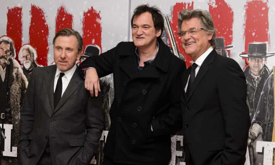West is best … Quentin Tarantino with Tim Roth and Kurt Russell at the UK premiere of The Hateful Eight in London.