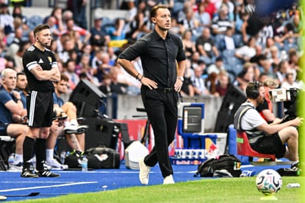 Matthias Jaissle watches on during a Newcastle pre-season friendly.