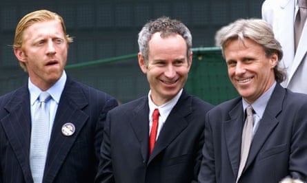 We are the champions … Boris Becker, McEnroe and Borg at Wimbledon’s Millenium Championships in 2000.