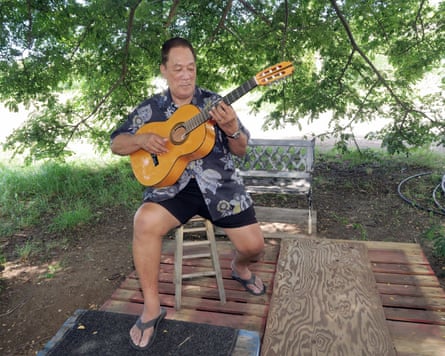 Musician Sam Ahia pictured, before the wildfires, in the hills above Lahaina.
