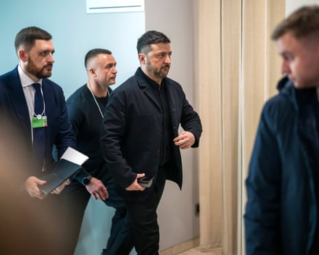 Ukraine’s president Volodymyr Zelenskyy walks in the corridor as he arrives for the Annual Meeting of the World Economic Forum (WEF), in Davos, Switzerland.