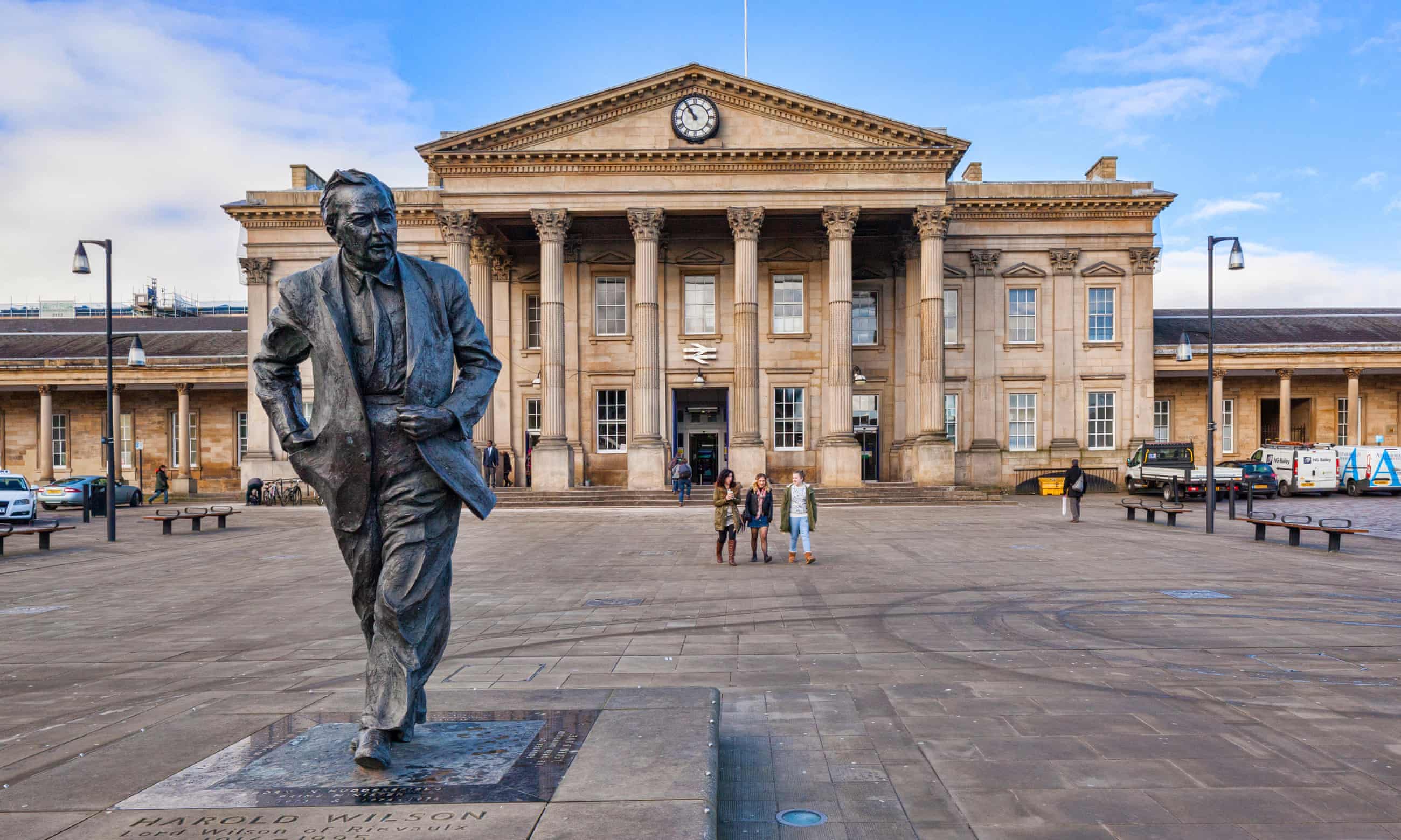 Huddersfield station, with statue of Harold Wilson.
