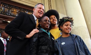 Bill de Blasio poses with his wife, Chirlane McCray, son, Dante de Blasio, and daughter, Chiara de Blasio, after voting in the 2013 mayoral race.